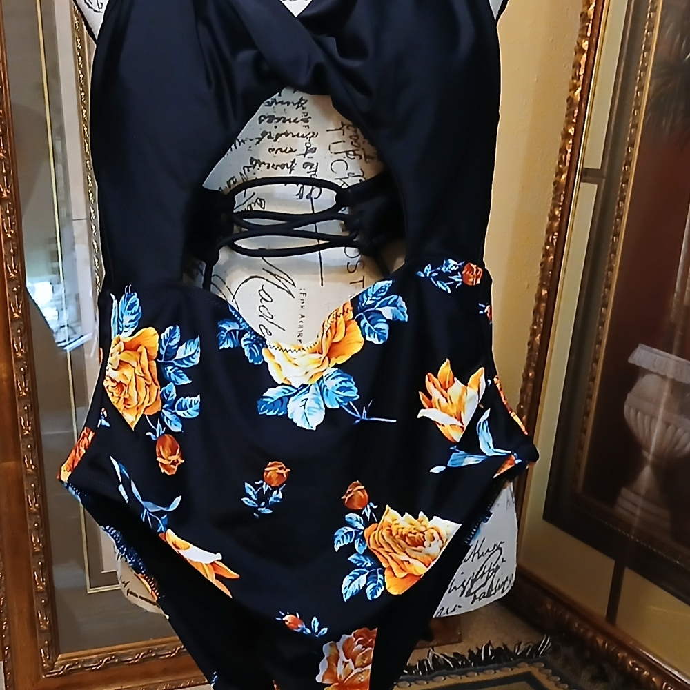 NWT, Floral Black One-Piece Swimsuit